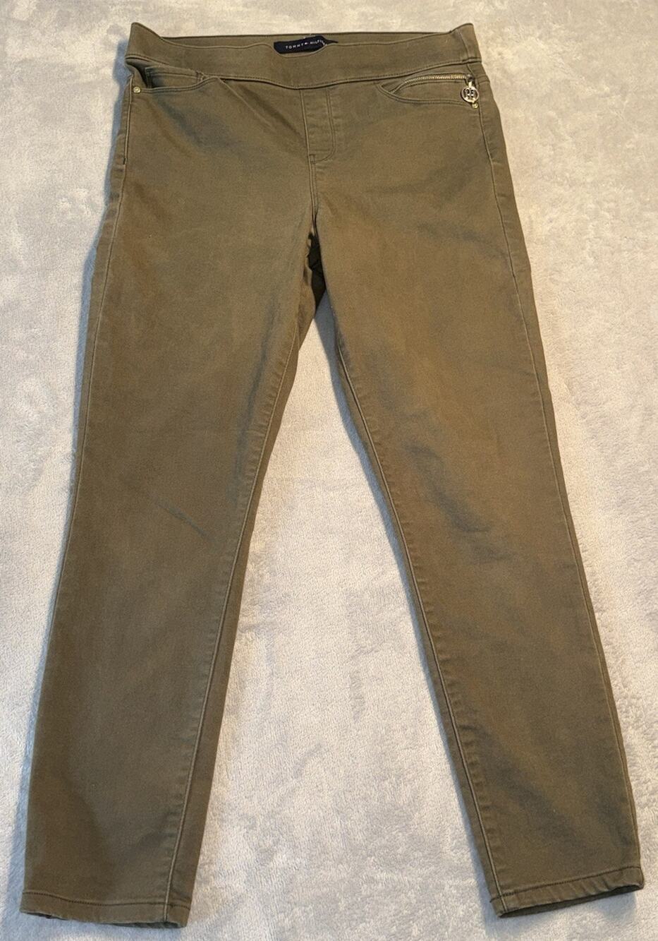 Sz 8 Tommy Hilfiger Green Jegging Pants Slim Stretch Pull On Olive Medallion Y2K